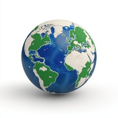 Detailed Earth Globe with Green Continents and Blue Oceans on White Surface