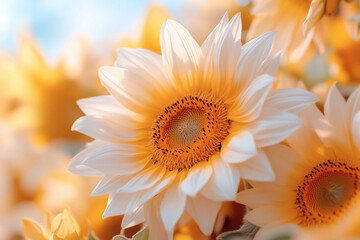 Fototapeta premium Sunflowers showcase their bright yellow petals and intricate centers, basking in the warm sunlight of a late summer afternoon, enhancing the natural beauty of the field