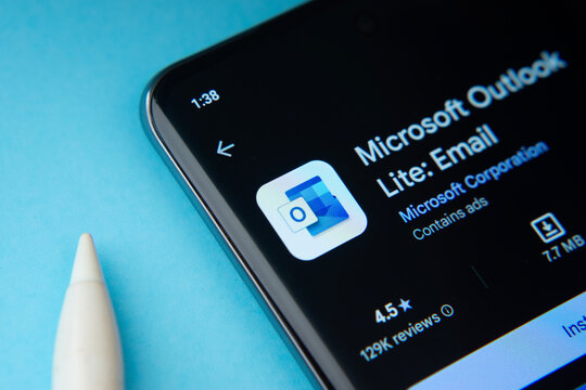 Dhaka, Bangladesh- 17 March 2025: The microsoft outlook lite app from Google Playstore is displayed on a smartphone screen.