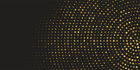 Luxurious Golden Confetti Showering Across a Deep Black Background: Scatter gradient with gold confetti on dark backdrop. Glamour falling glitter. New year wallpaper .brochure template. Cover texture 