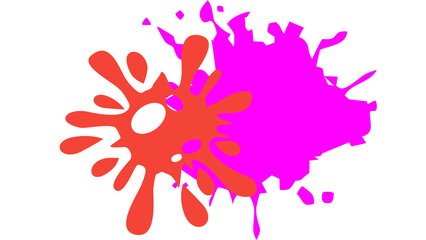 Two bold paint splashes, red-orange and bright pink, interacting on a white background.