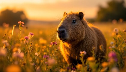Capybara in natural landscapes across seasons and serene outdoor settings