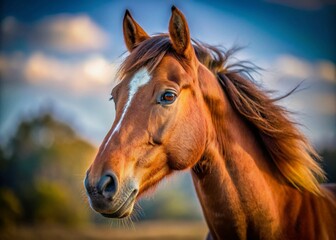 Obraz premium Close-Up Brown Horse Head, Candid Equestrian Portrait, Equine Photography