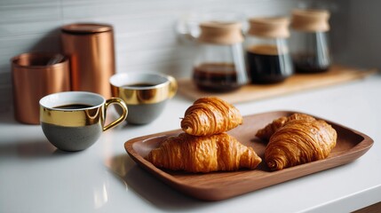 Golden Croissants and Rich Espresso Create a Delightful Morning Experience in a Cozy Cafe