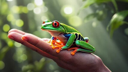 Frog in a hand.