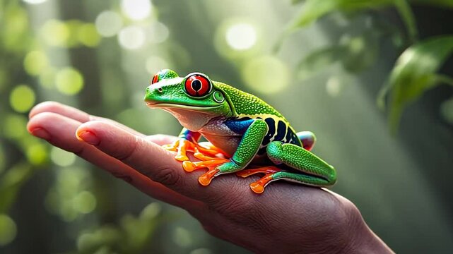 Frog in a hand.