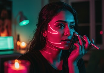 Glow Line Makeup Application in Teal Pink Light