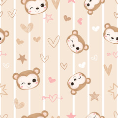 Cute and funny baby animal seamless patterns and wallpaper