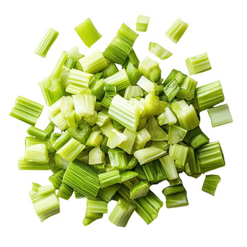 chopped celery stalks on isolated white background 
