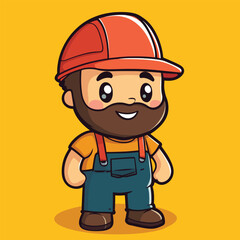 carpenter man mascot cute cartoon no details solid background bright