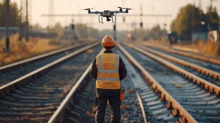 Railway Worker and Drone: A Serene Industrial Inspection