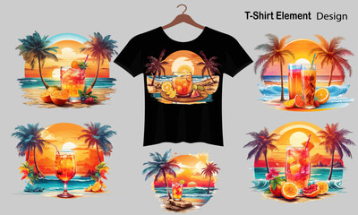 Obraz premium Travel Summer Tropical beach holiday vector t shirt element and Adventure vintage Logo illustration Design