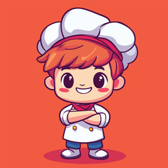 Chef boy mascot cute cartoon no details solid background bright