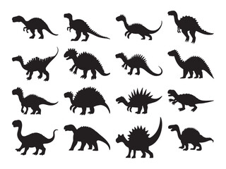 Set of plated dinosaurs silhouette