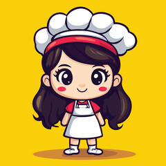 Chef girl mascot cute cartoon no details solid background bright