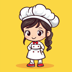 Chef girl mascot cute cartoon no details solid background bright