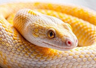 Fototapeta premium Close-Up of a Yellow Albino Snake with White Patches - High-Resolution Stock Photo