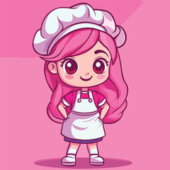 Chef girl mascot cute cartoon no details solid background bright