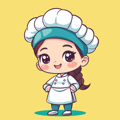 Chef girl mascot cute cartoon no details solid background bright