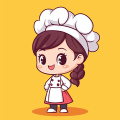 Chef girl mascot cute cartoon no details solid background bright