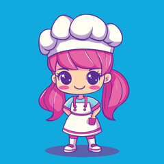 Chef girl mascot cute cartoon no details solid background bright