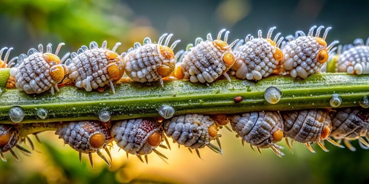 Close-up of Ceroplastes Wax Scale Insects on Plant with High Depth of Field
