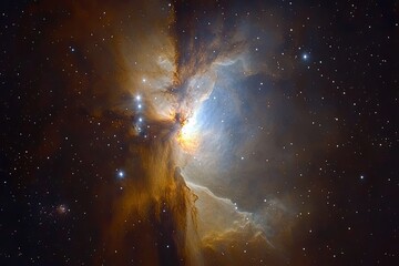 Obraz premium Cosmic clouds of gas and dust illuminate the vast expanse of space, speckled with distant stars