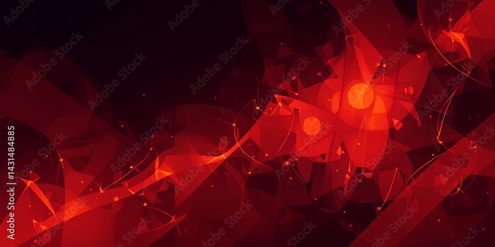 Aufkleber abstract red background with geometric shapes and light trails in a dark environment