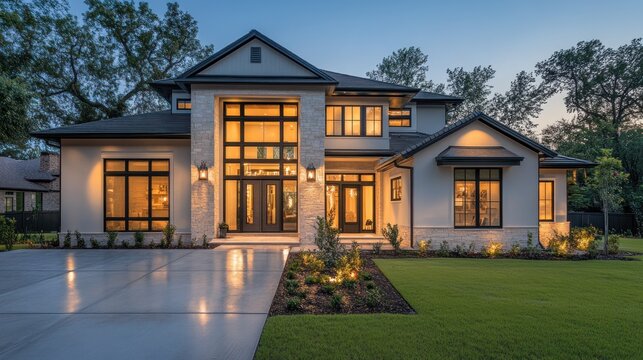 Luxurious Modern Home at Dusk: Architectural Masterpiece
