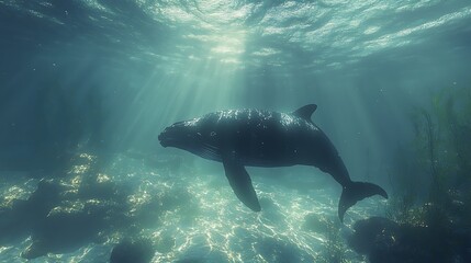 Fototapeta premium Mesmerizing deep sea whale adventure high resolution HD wallpaper