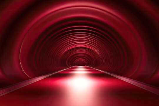 Red tunnel with glowing path leading to a distant light - Powered by Adobe