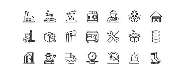 Set of icons for the factory. Editable stroke. Vector illustration