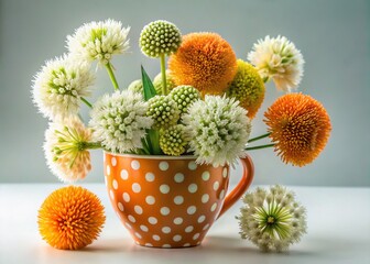 Orange White Allium Cotoneaster Polka Dot Vase Still Life