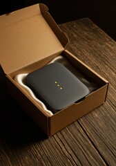 Three Yellow Indicator Dots on Black Device in Open Box