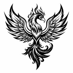 Obraz premium Intricate Black and White Phoenix Tattoo Design with Outstretched Wings