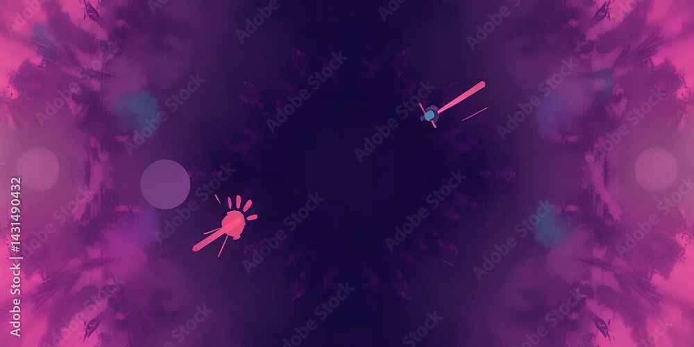 Poster abstract purple and pink background with splatters and bokeh effect in the cornerspace