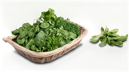 Fototapeta premium Fresh Organic Herb Basket Lettuce Spinach Cilantro Kale
