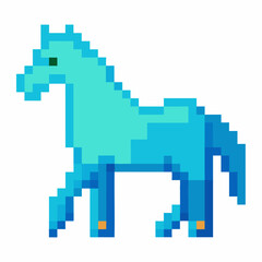 Obraz premium Pixel Art Blue Horse Retro Digital Animal Illustration