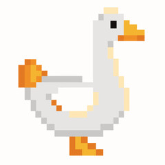 Fototapeta premium Pixel Art Duck Illustration Retro, Colorful, 8 bit Styled Animal Design in White and Orange