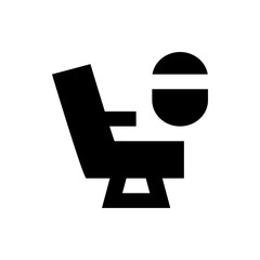 Illustration of a black chair with a circular headrest and a minimalist design on a white background