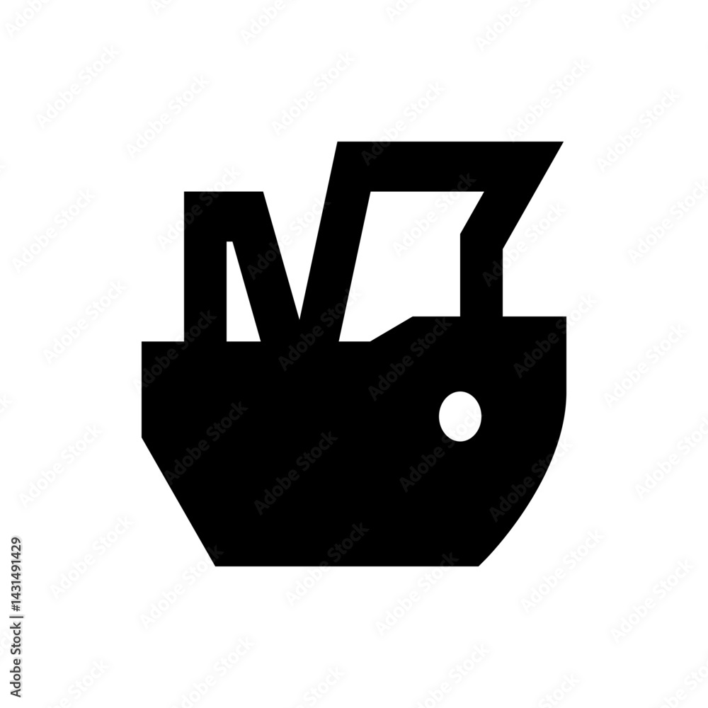 Poster illustration of an abstract black geometric shape with a white circle on a white background centered