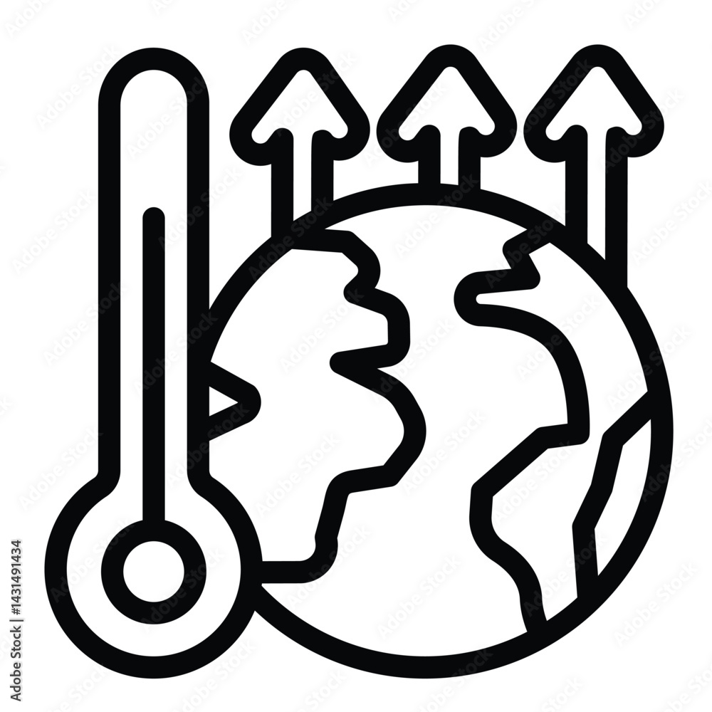 Poster arrows and planet thermometer line icon, climate change concept. vector graphics. planet temperature
