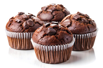 Delicious Chocolate Muffin Stack Clean White Background Image.