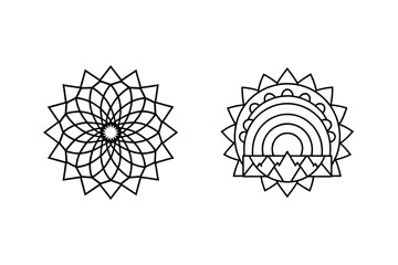 Abstract Geometric Line Art Designs Featuring A Mandala And A Mountain Rainbow Scene