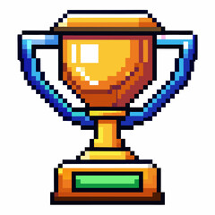 Pixel Art Golden Trophy Icon for Retro Video Games and Gamification Design