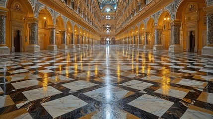 Obraz premium Grand Hallway, Marble Floor, Architectural Marvel
