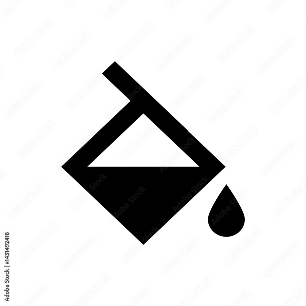 Poster black paint bucket icon with a single droplet falling from the side in a minimalistic design style i
