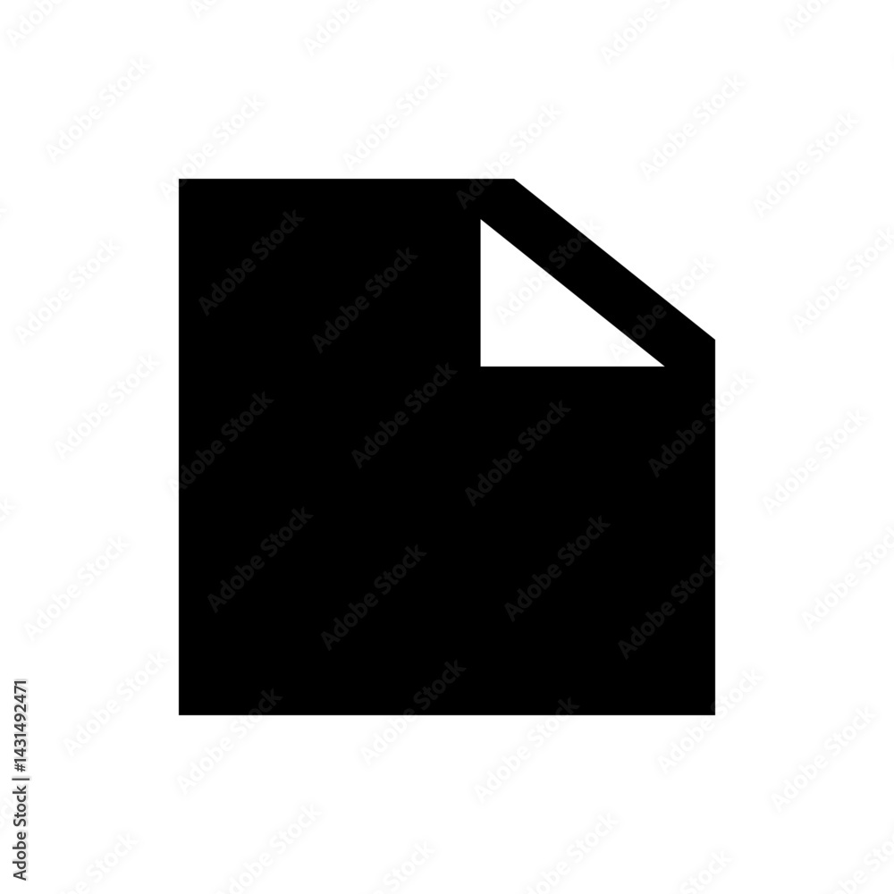 Poster black document with a folded corner showing a white triangle on a white background in a simple style