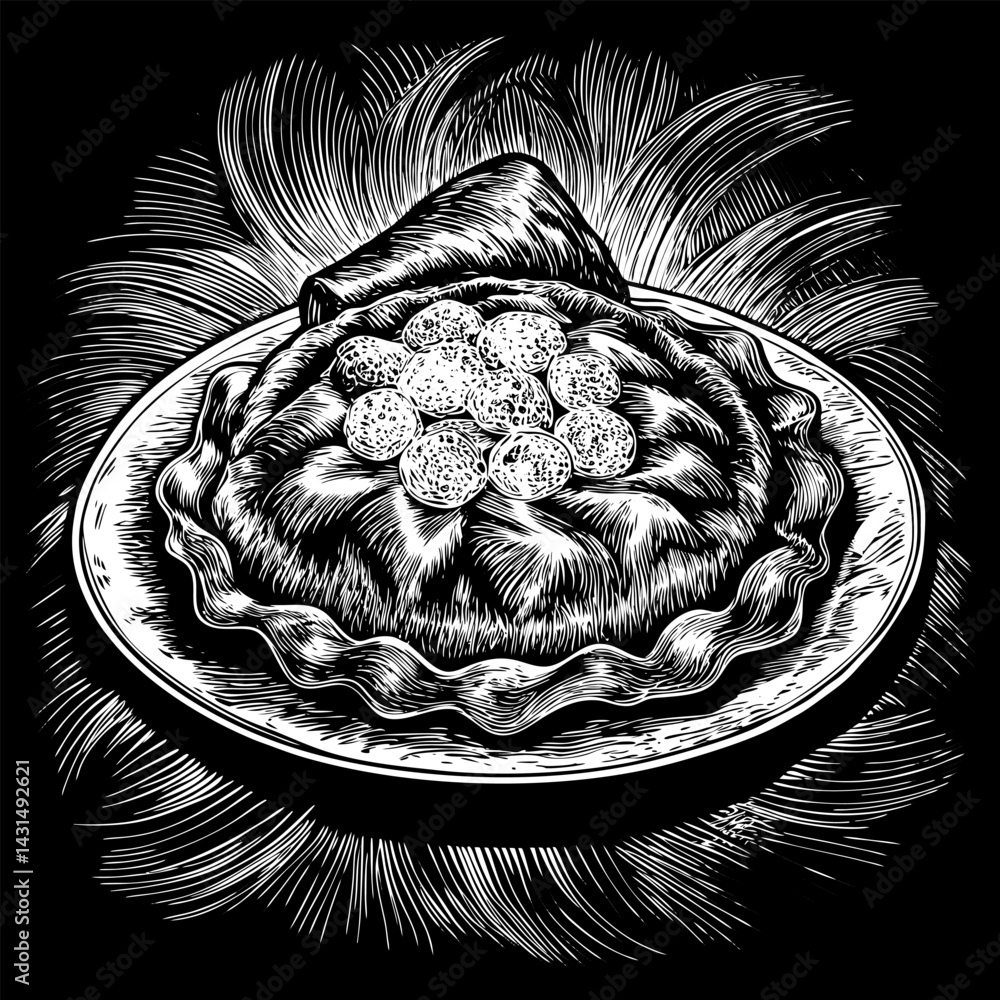 Poster a pie is on a plate with a slice missing