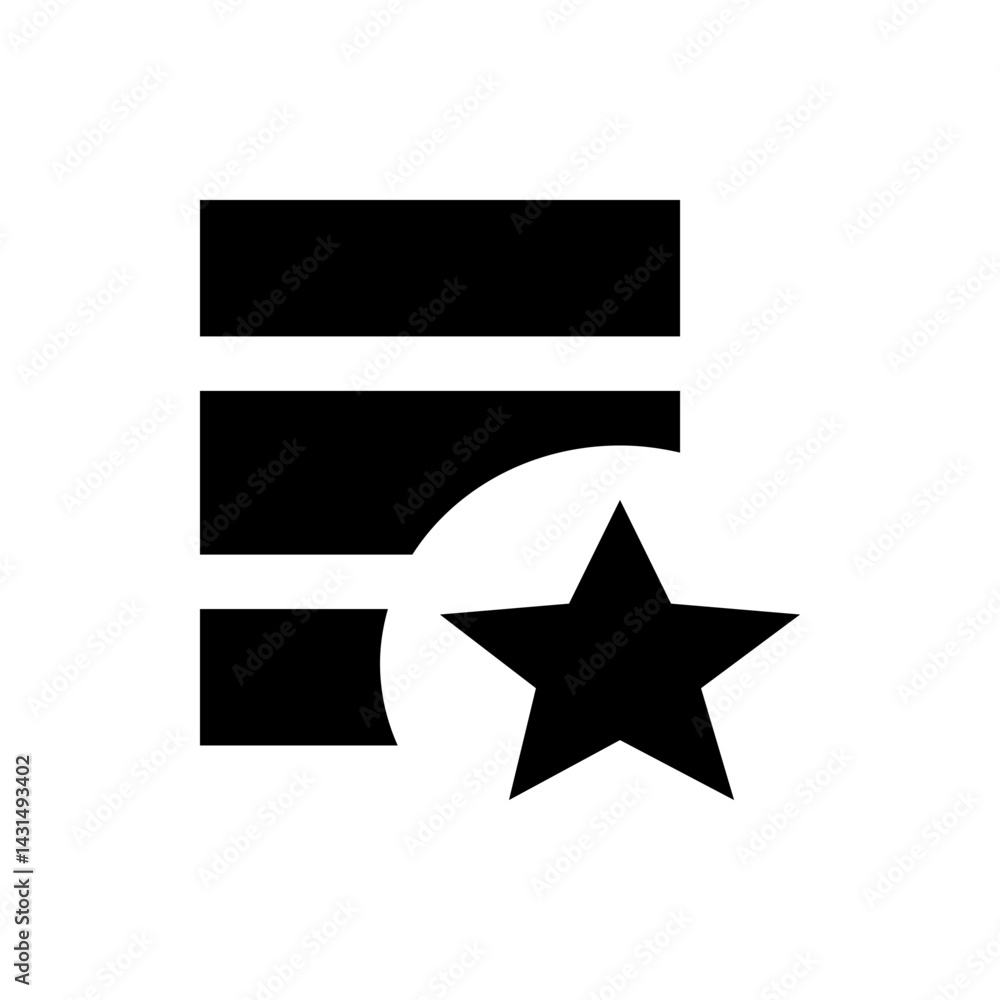Poster black abstract shape with horizontal bars and a star overlapping a circle in the lower right corner 